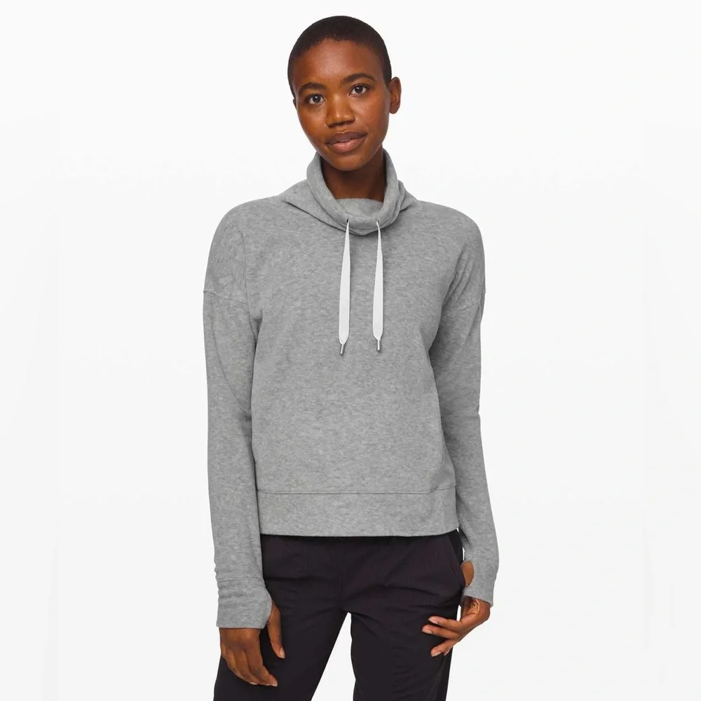 Lululemon Go Forward Pullover Heathered Core Light Grey‎ Fleece Funnel Neck 6